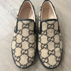 Mens Gucci Dublin Beige Monogram Logo Slip On Snake Sneakers 9.5